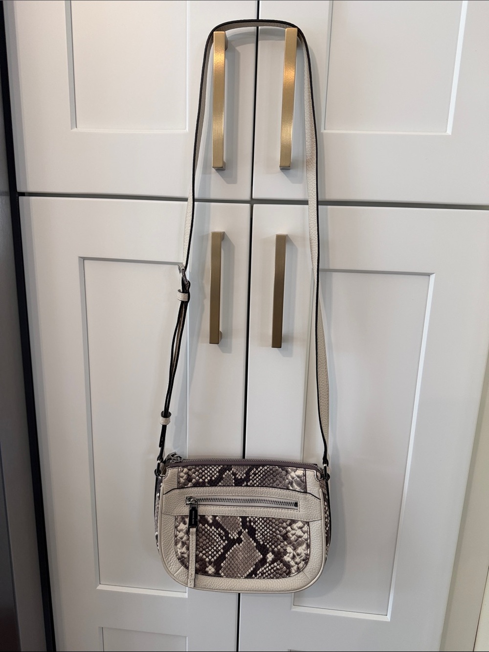 Michael Kors -Cream & Brown Snake-Print Crossbody Bag